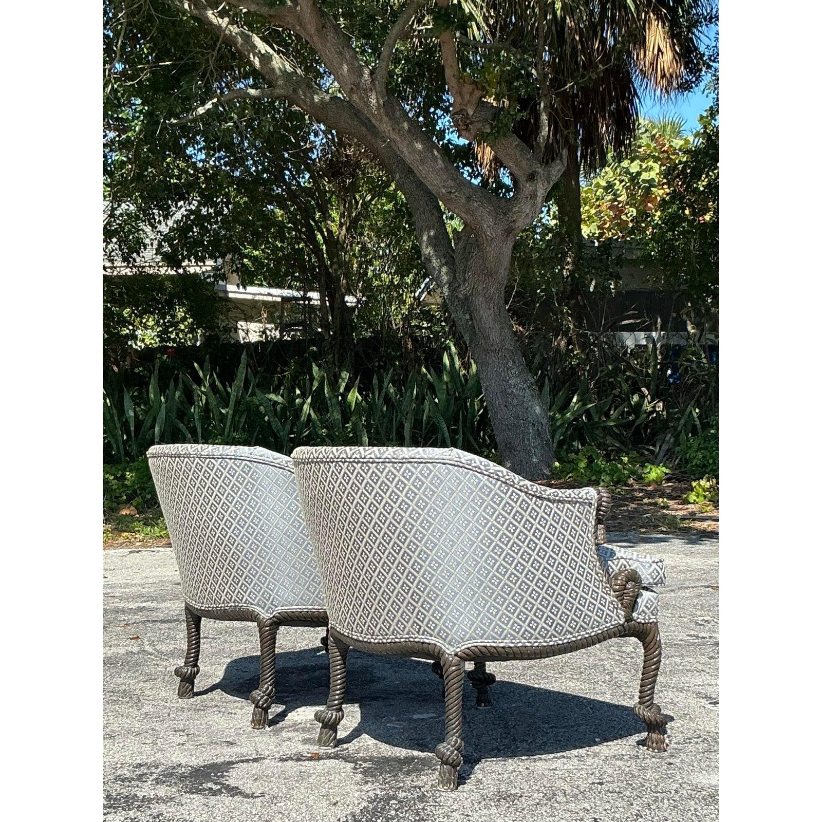 Sillas de salón vintage de cuerda y nudos - Pareja en Bueno estado para la venta en West Palm Beach, FL