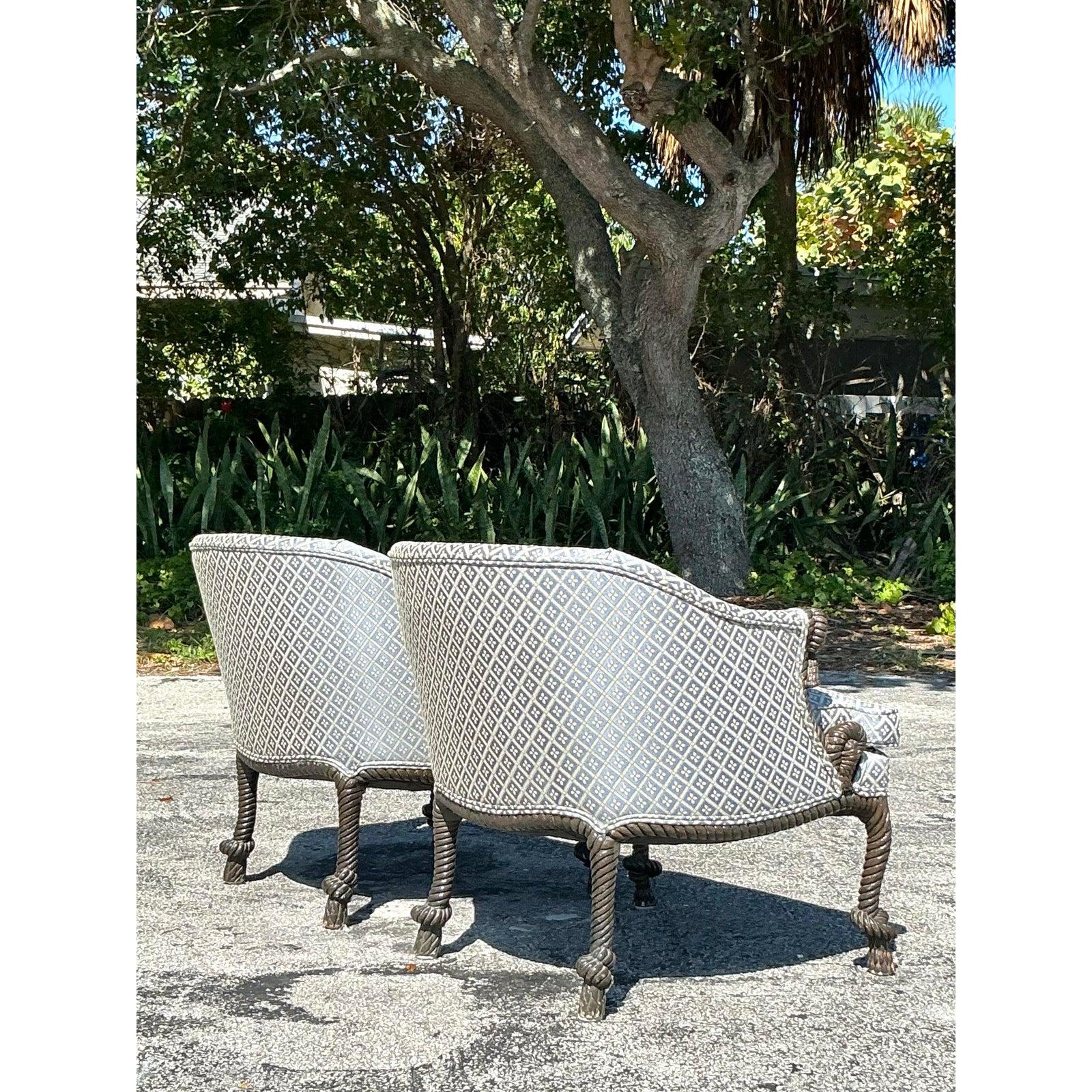 Sillas de salón vintage de cuerda y nudos - Pareja Tapicería en venta