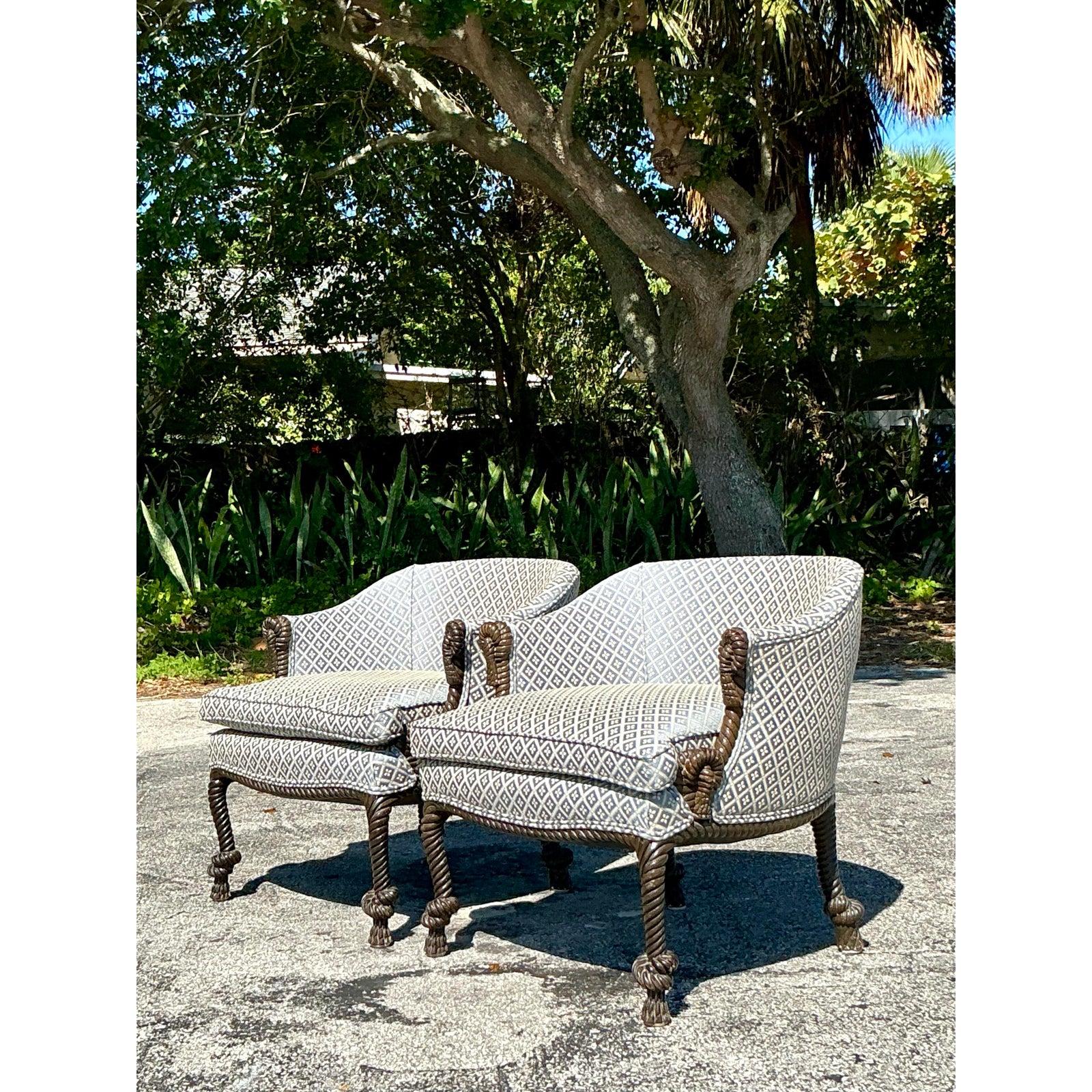 Sillas de salón vintage de cuerda y nudos - Pareja en venta 1