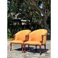 Vintage Regency Rope and Knot Lounge Chiars - A Pair