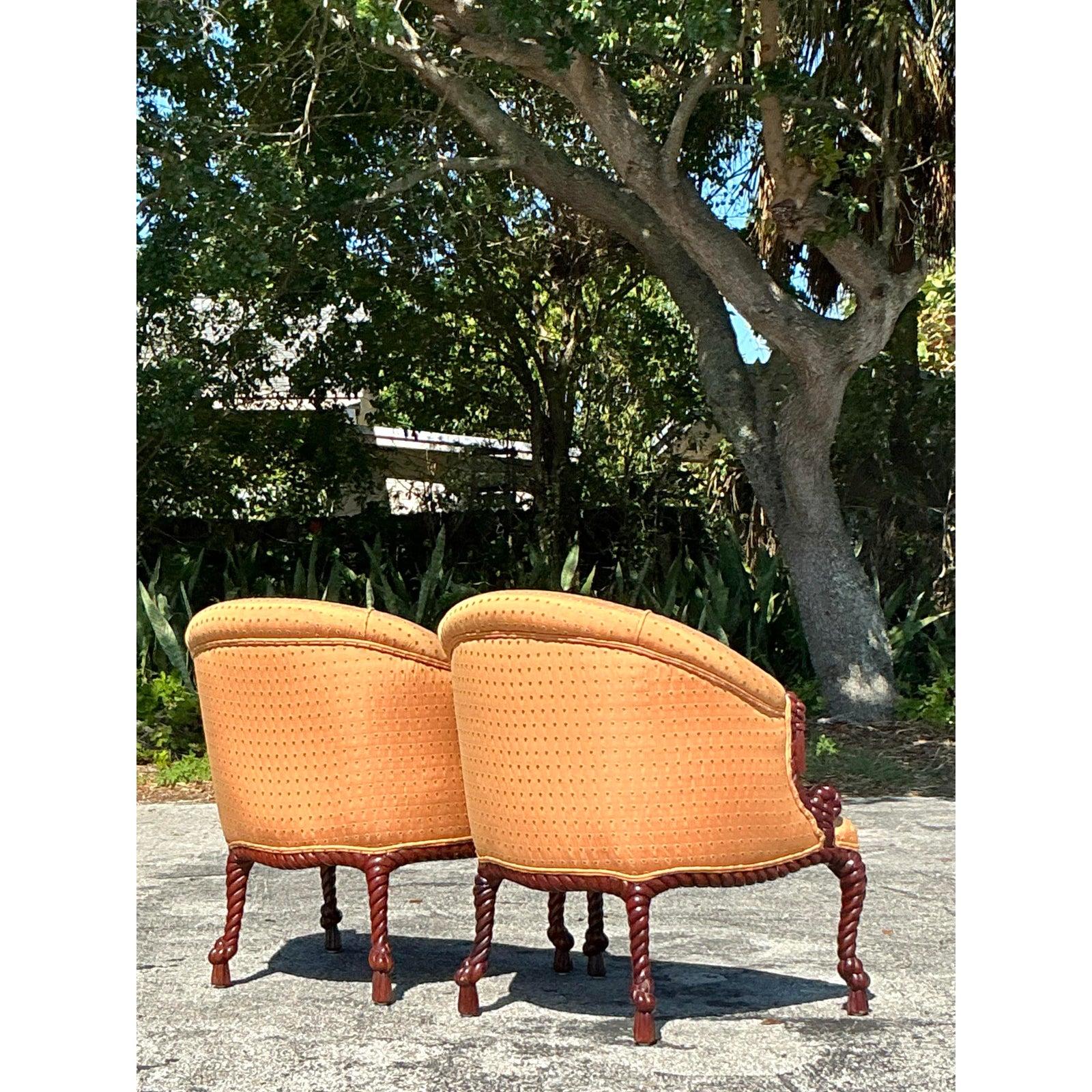Chiars de Salón de Cuerda y Nudos Vintage Regency - Un Par Estadounidense en venta