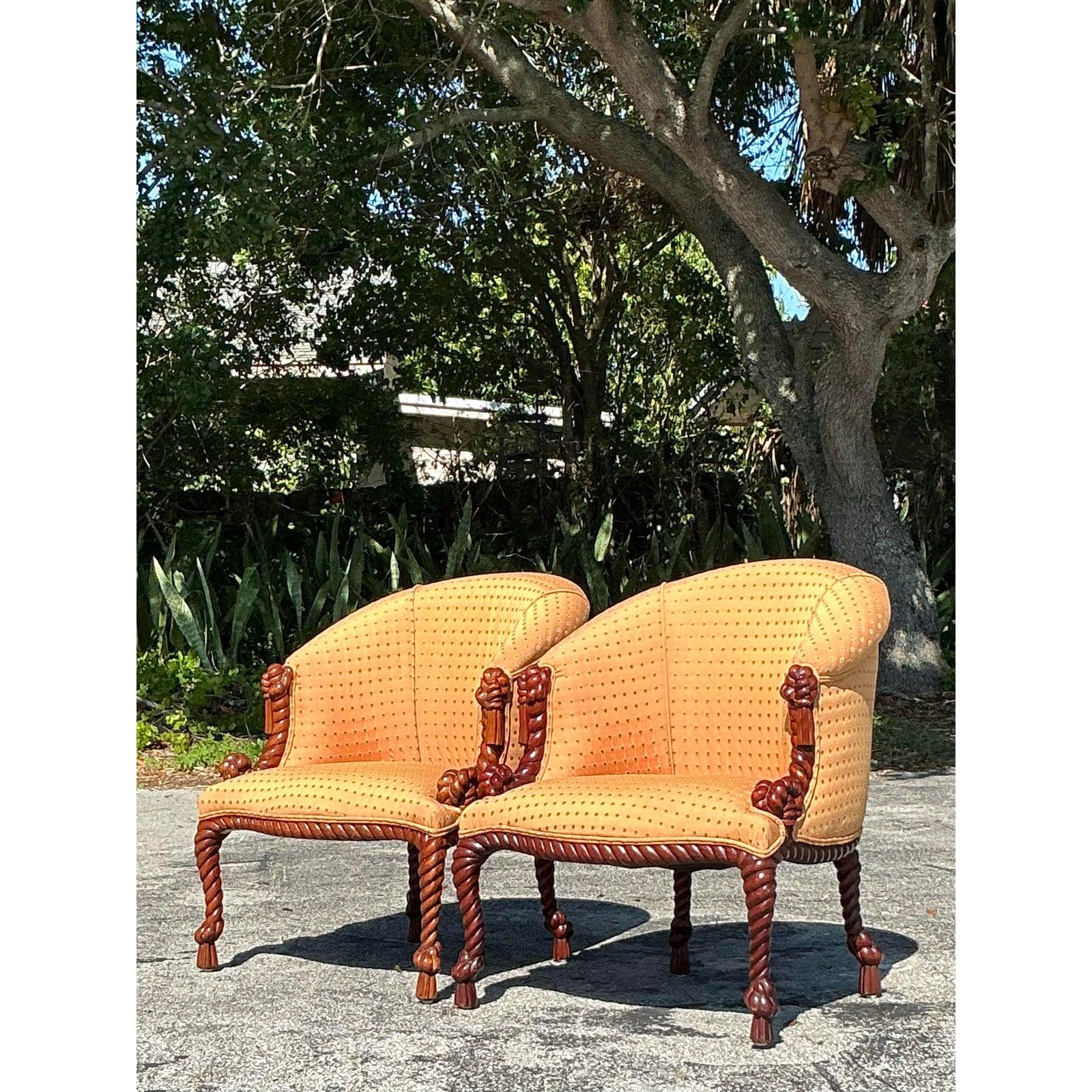 Chiars de Salón de Cuerda y Nudos Vintage Regency - Un Par en Bueno estado para la venta en West Palm Beach, FL