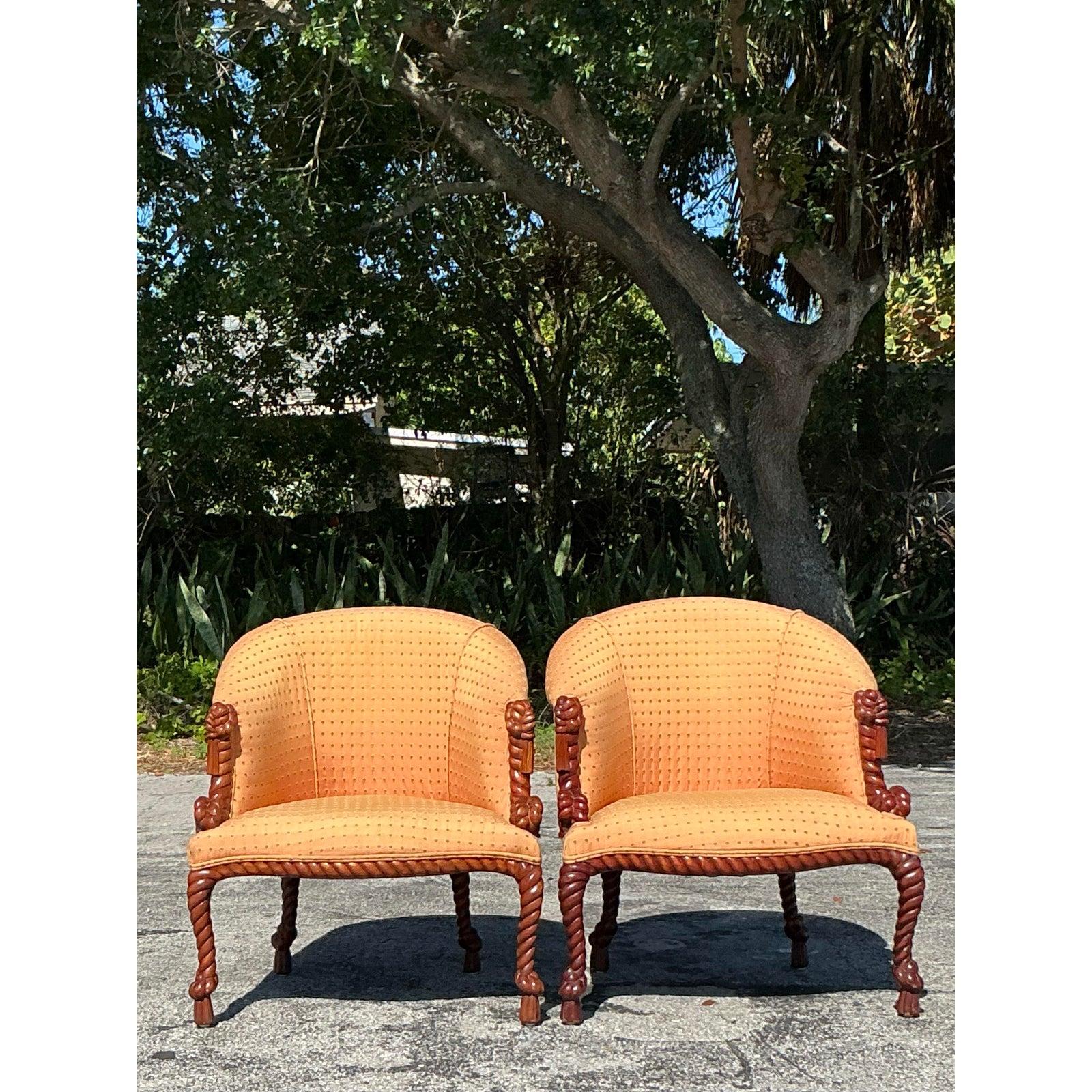 Chiars de Salón de Cuerda y Nudos Vintage Regency - Un Par siglo XX en venta