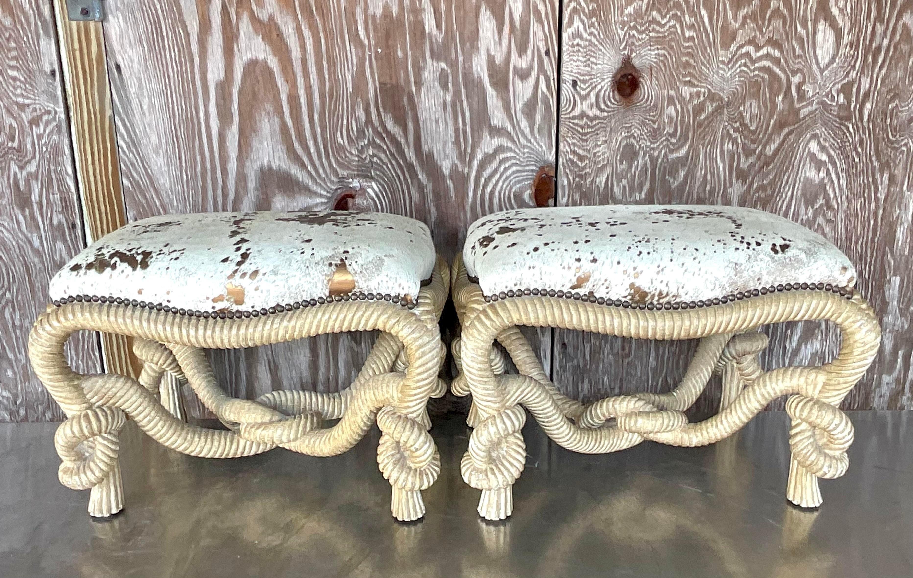 20th Century Vintage Regency Rope and Knot Stools - a Pair For Sale
