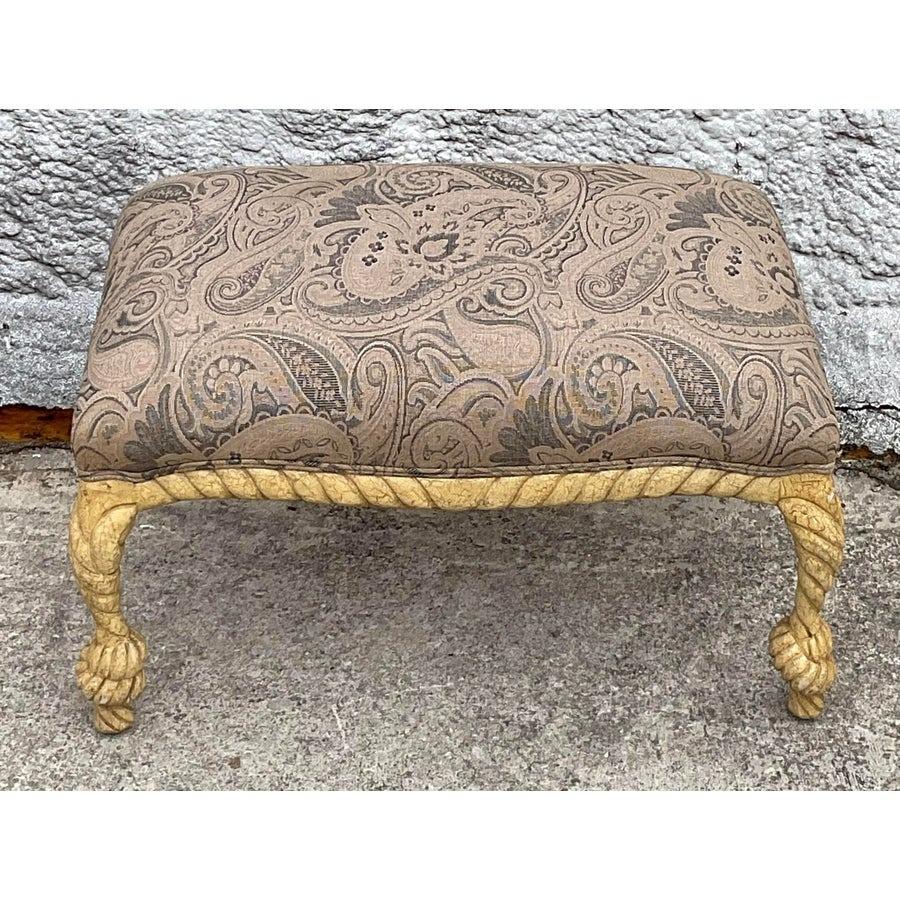 Vintage Regency Rope Tassel Ottoman In Good Condition For Sale In West Palm Beach, FL