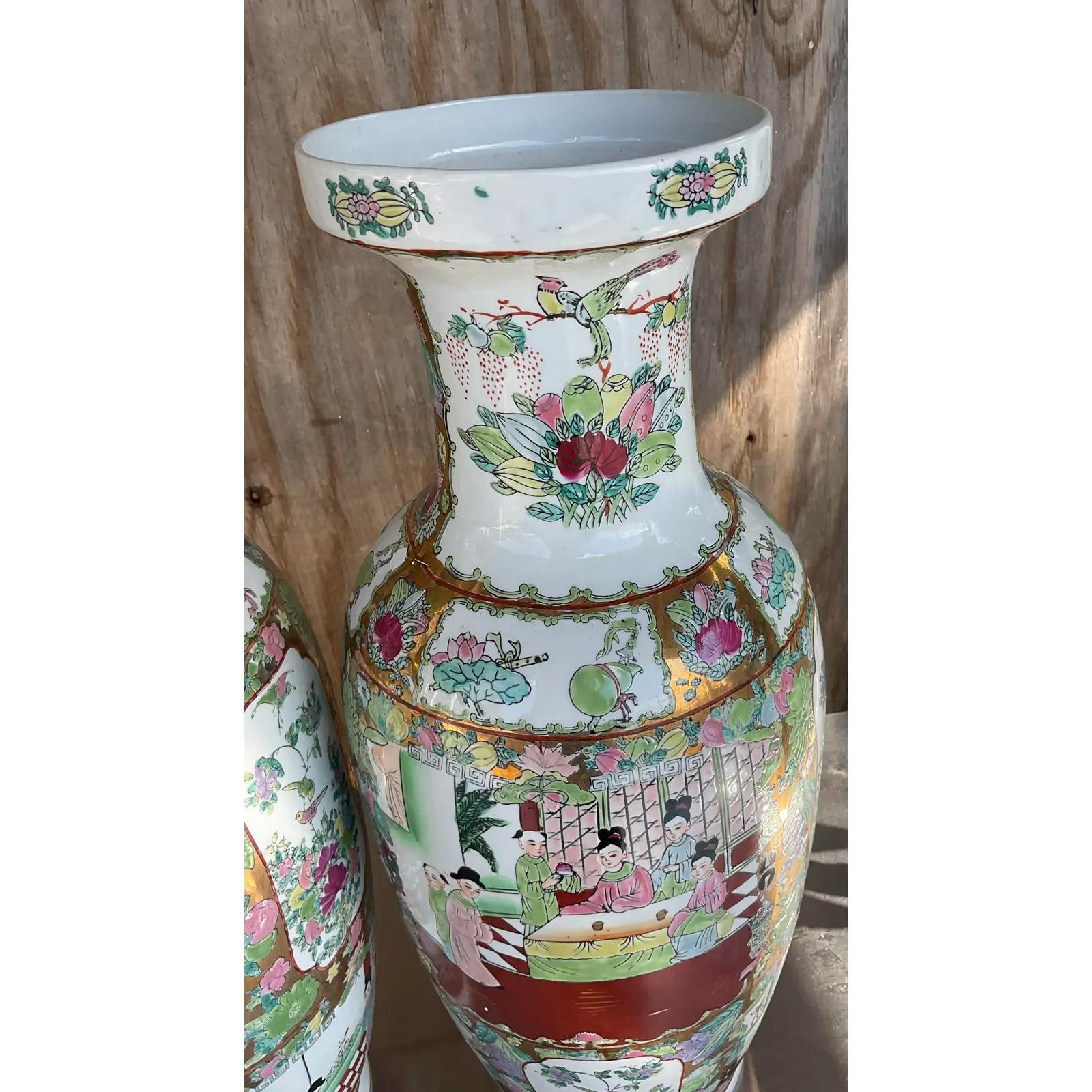 Vintage Regency Rose Medallion Vases, a Pair In Good Condition In west palm beach, FL