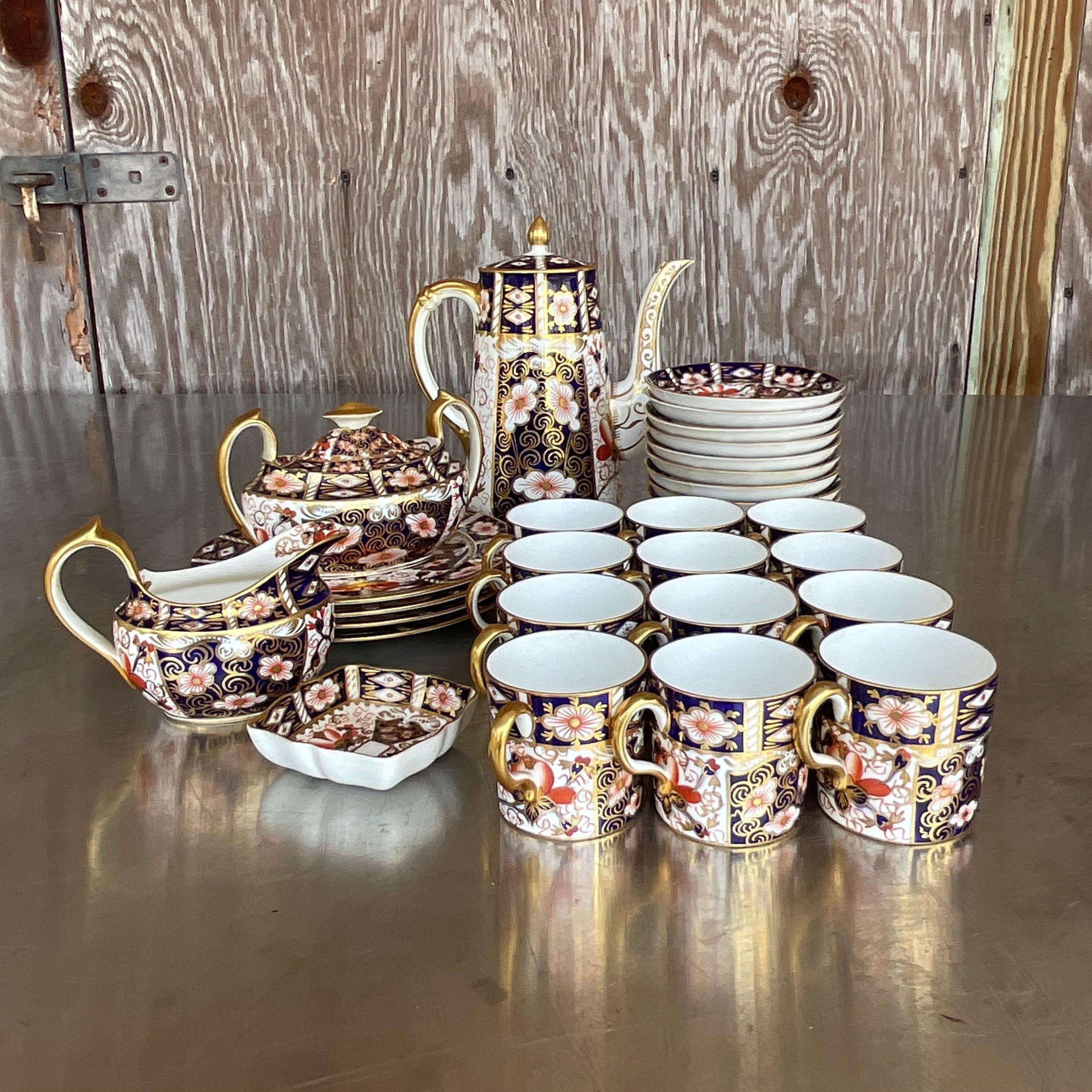 Porcelain Vintage Regency Royal Crown Derby Traditional Imari 2451 Set, 32 Pieces