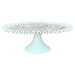 Vintage Regency Ruffled Milk Glass Cake Stand