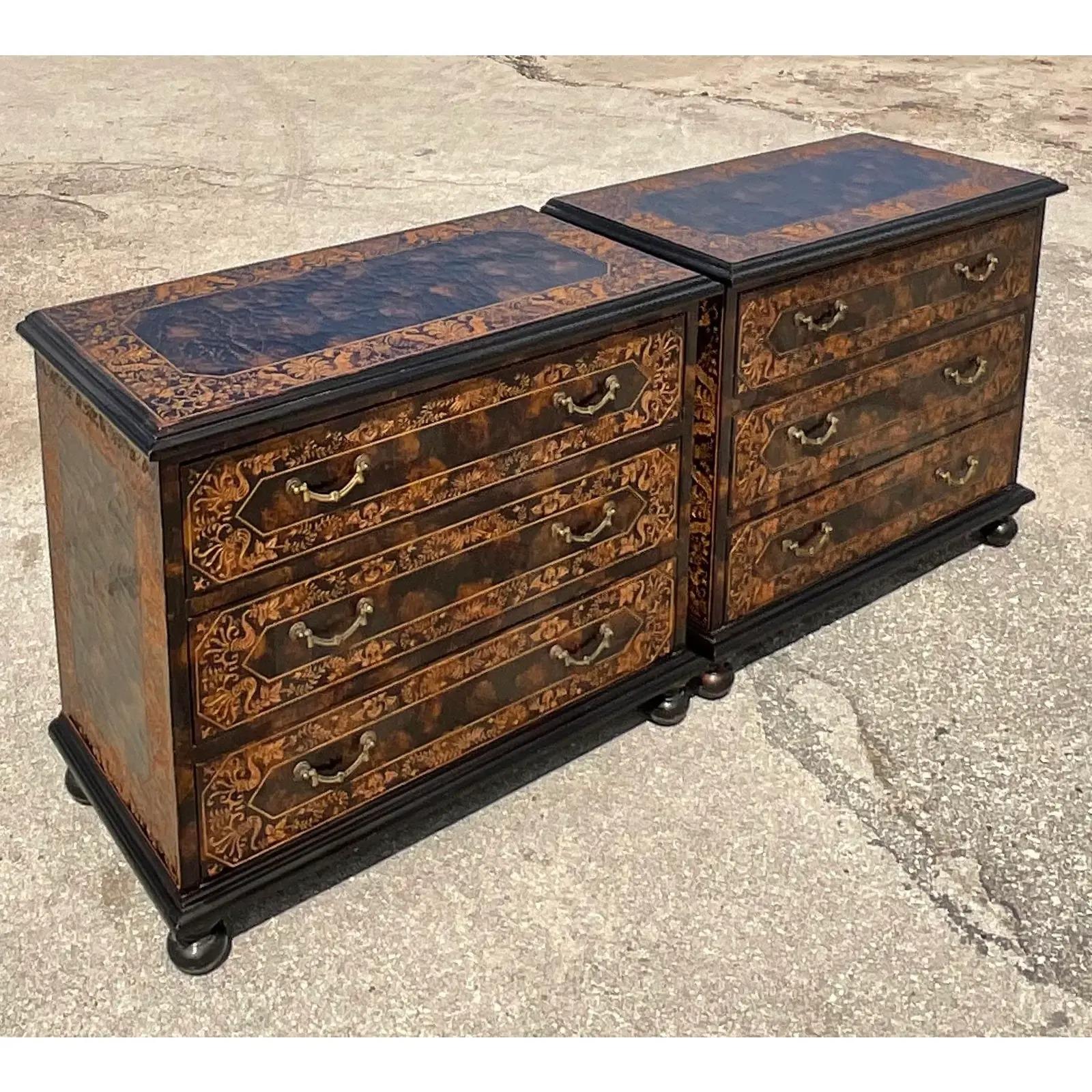 Vintage Regency Sarreid Carved Chest of Drawers, a Pair In Good Condition In west palm beach, FL