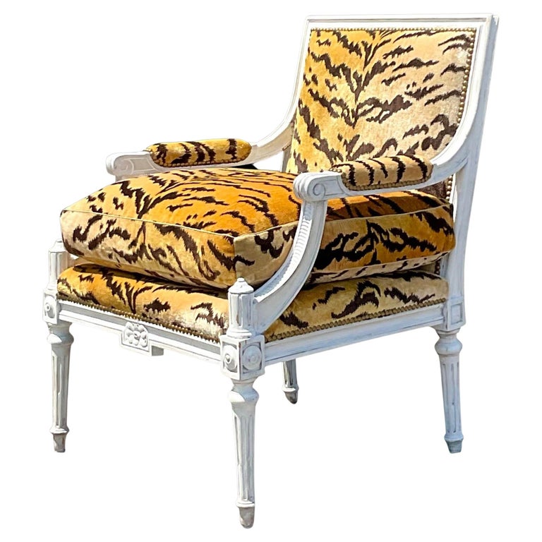 Vintage Regency Scalamandre “Le Tigre” Velvet Bergere Chair For Sale at ...