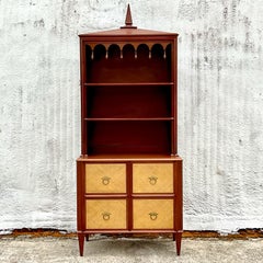 Vintage Regency Scalloped Grasscloth Etagere