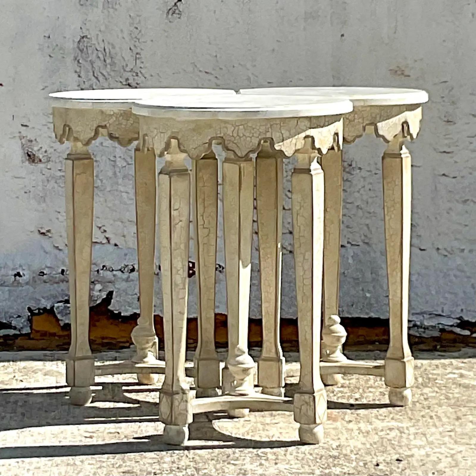 Paint Vintage Regency Scalloped Octagon Nesting Tables For Sale