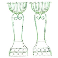 Retro Regency Scalloped Wrought Iron Plant Stands - a Pair