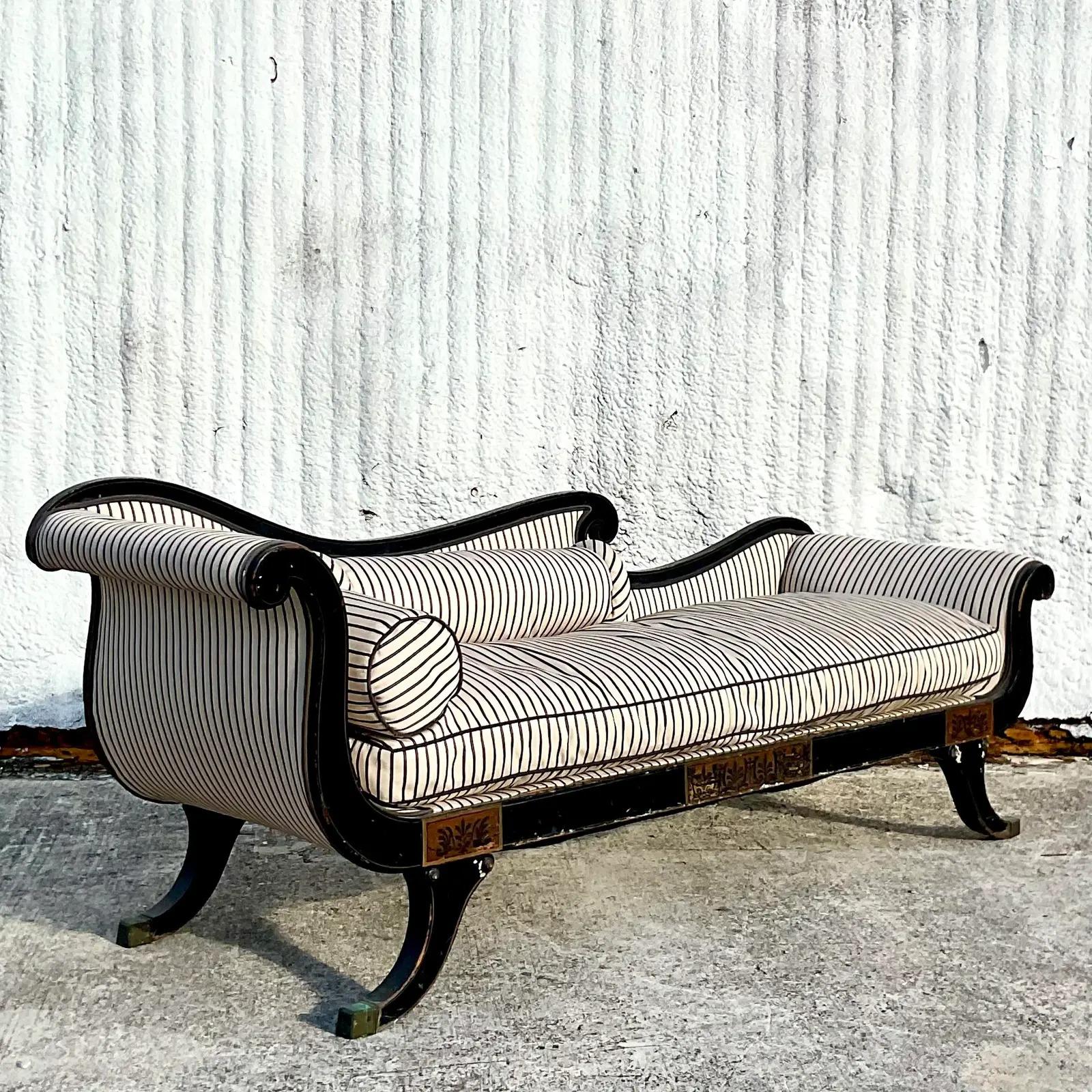 Vintage Regency Scroll Arm Settee 6