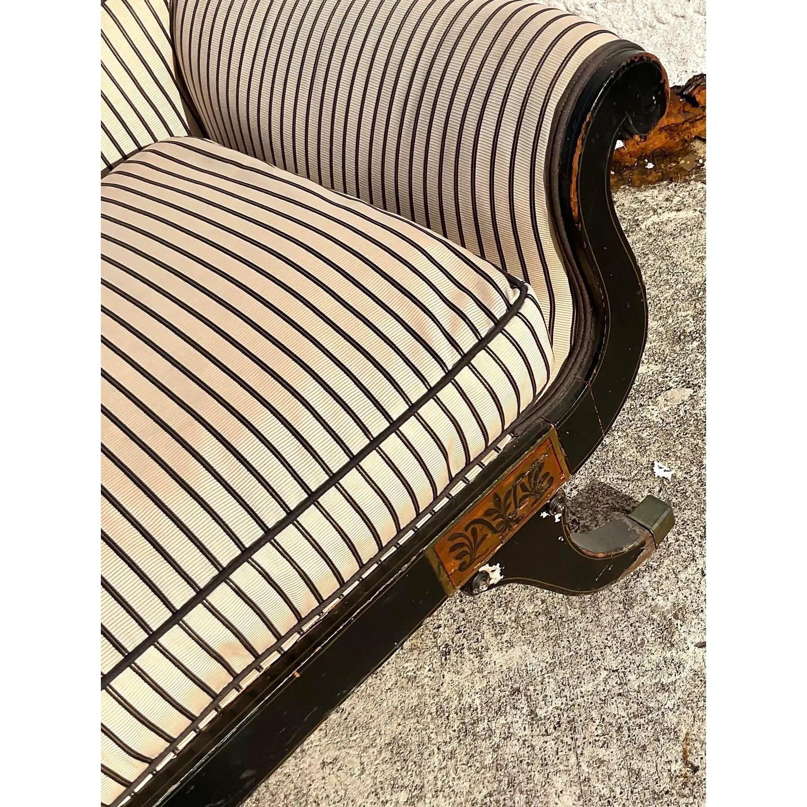 Vintage Regency Scroll Arm Settee In Good Condition In West Palm Beach, FL