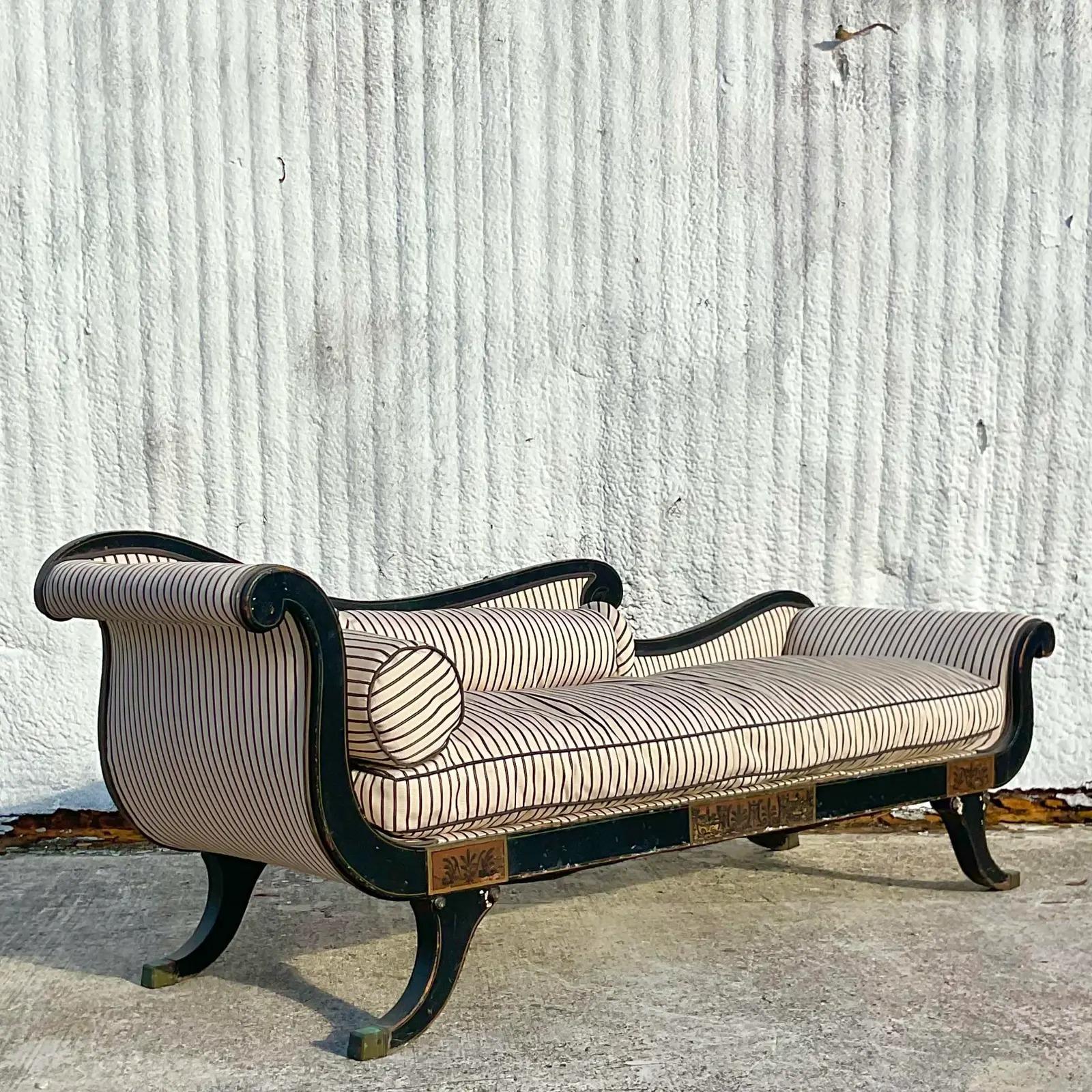20th Century Vintage Regency Scroll Arm Settee