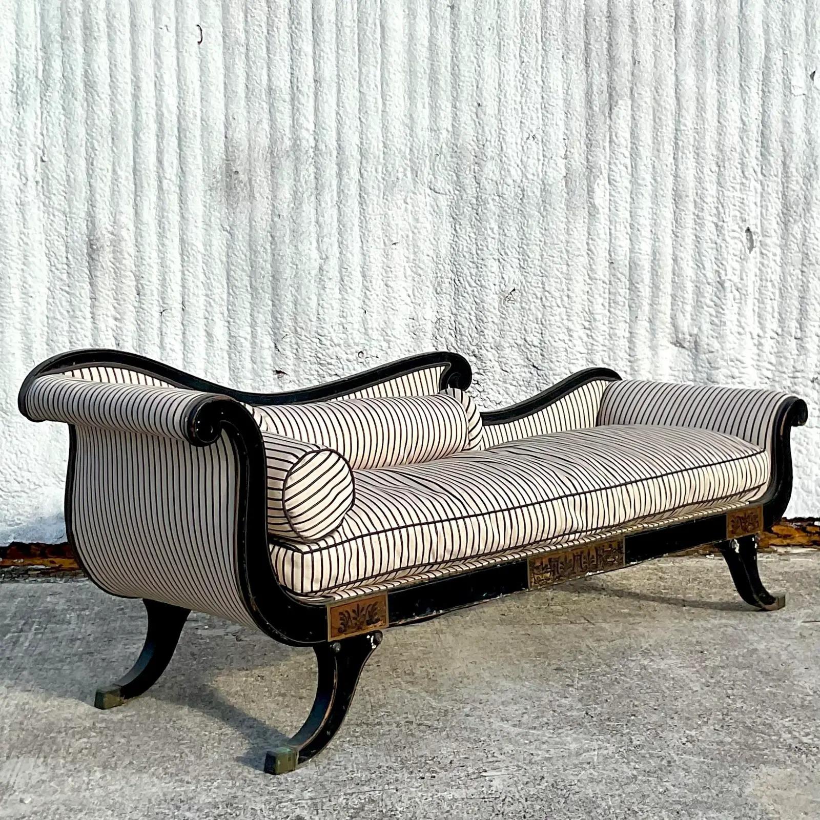 Gesso Vintage Regency Scroll Arm Settee