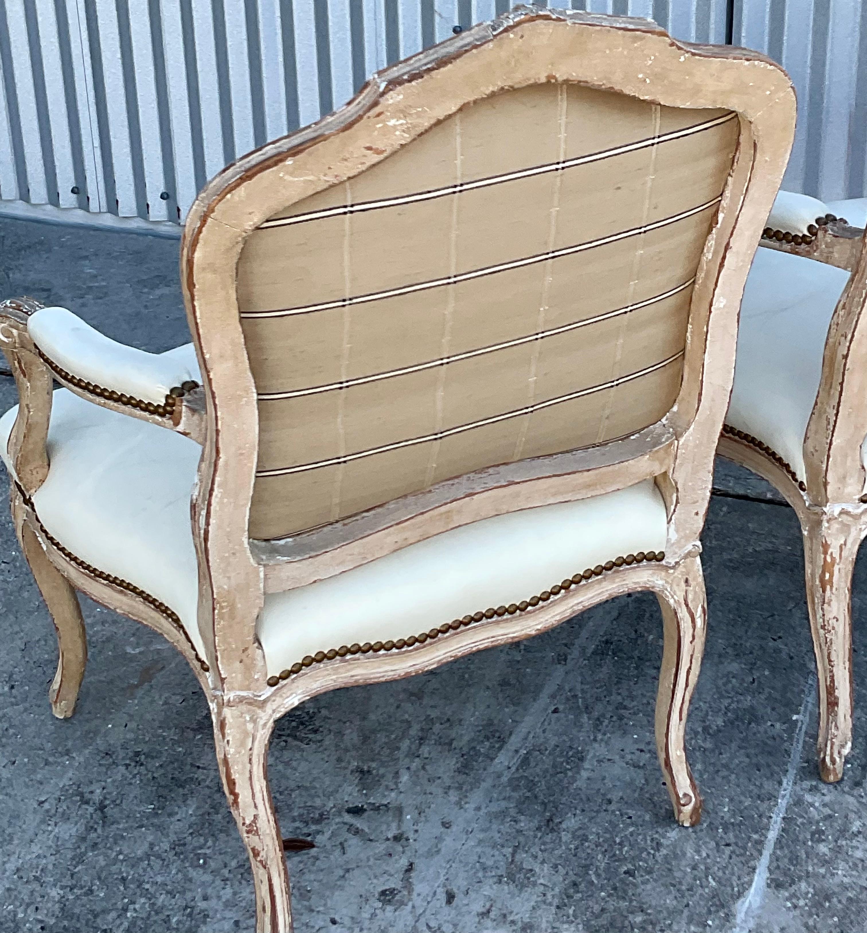 Vintage Regency Seamed Leather Bergere Chairs, a Pair 2