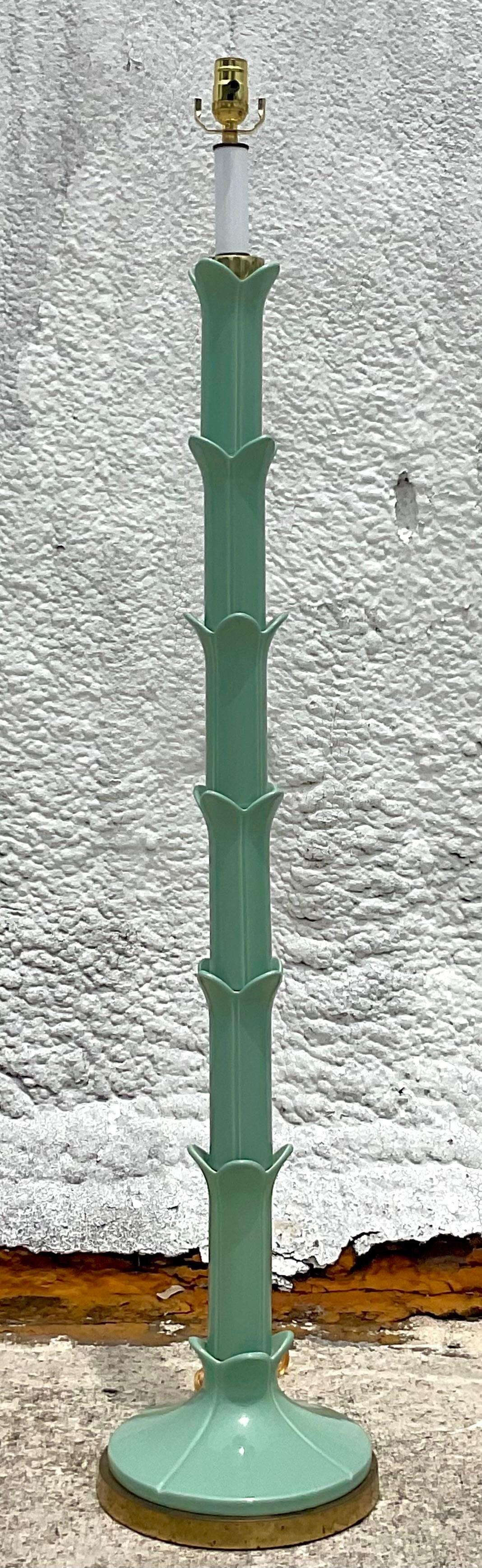 Vintage Regency Serge Roche Style Pale Green Glazed Ceramic Floor Lamp In Good Condition In west palm beach, FL
