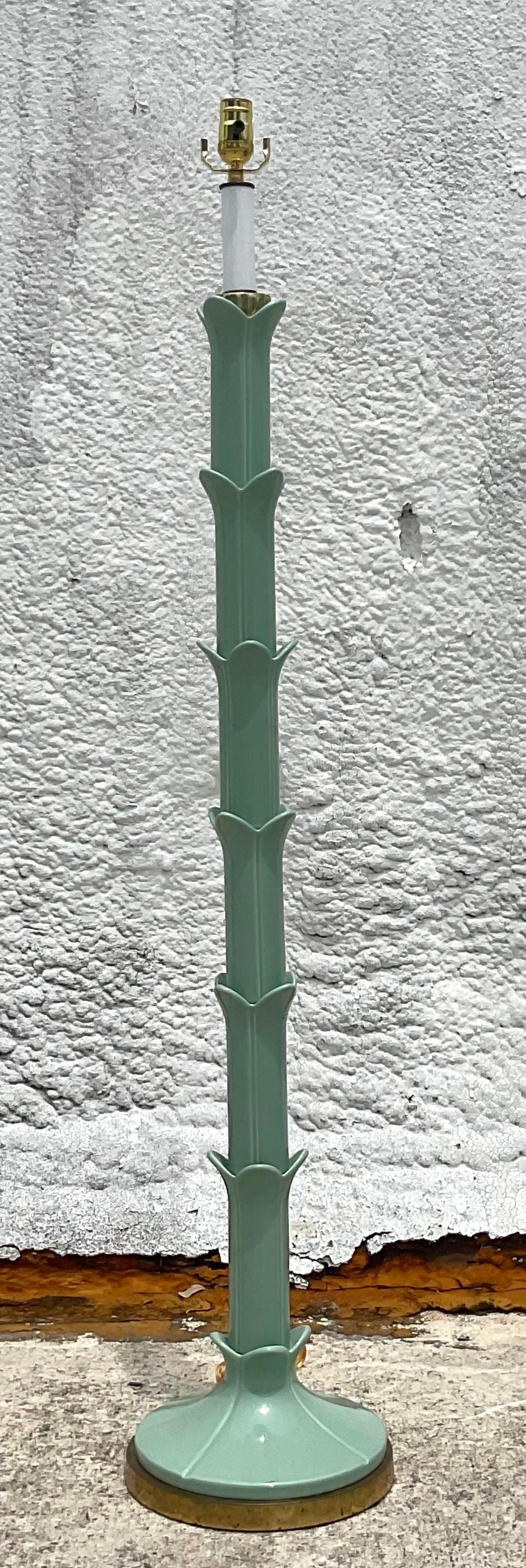 Vintage Regency Serge Roche Style Pale Green Glazed Ceramic Floor Lamp 1