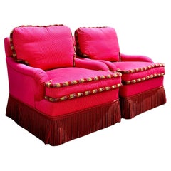 Vintage Regency Shadow Stripe Down Lounge Chairs - a Pair