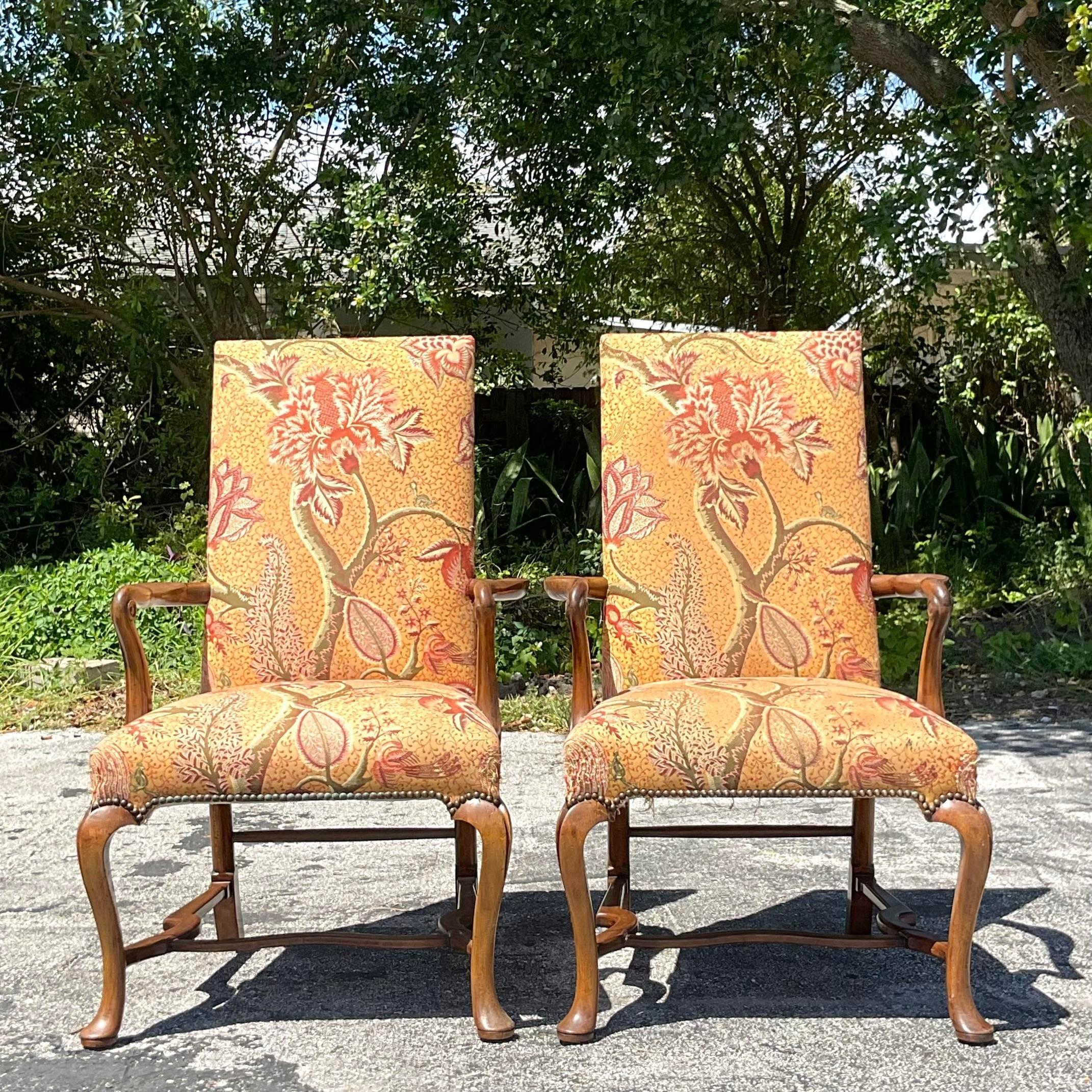 Vintage Regency Shepard’s Crook High Back Chairs - a Pair In Good Condition For Sale In west palm beach, FL