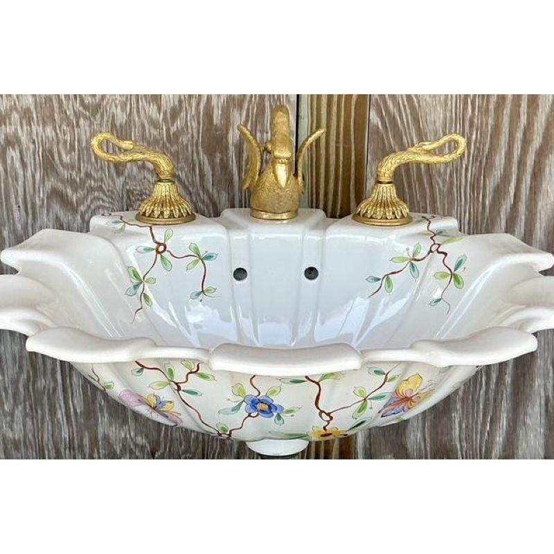 Vintage Regency Sherle Wagner Handgemaltes Waschbecken (Neoklassisch) im Angebot