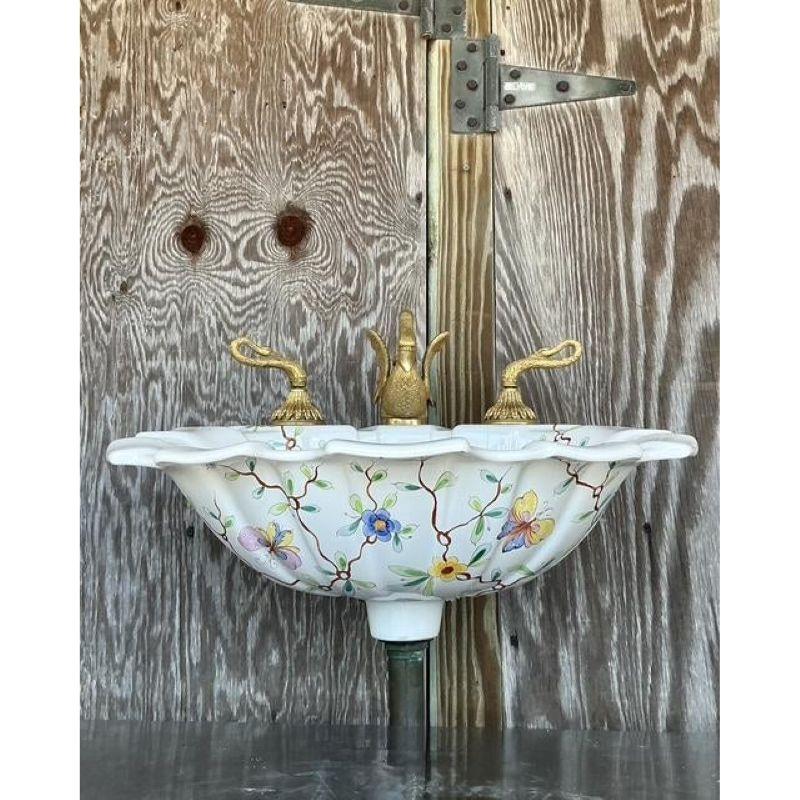 Vintage Regency Sherle Wagner Handgemaltes Waschbecken im Zustand „Gut“ im Angebot in west palm beach, FL