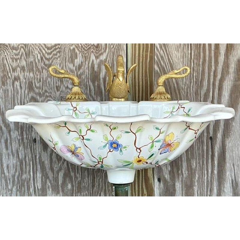 Vintage Regency Sherle Wagner Handgemaltes Waschbecken (20. Jahrhundert) im Angebot