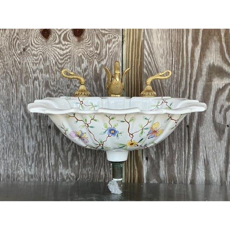 Vintage Regency Sherle Wagner Handgemaltes Waschbecken (Messing) im Angebot