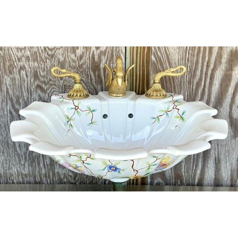 Vintage Regency Sherle Wagner Handgemaltes Waschbecken im Angebot 1