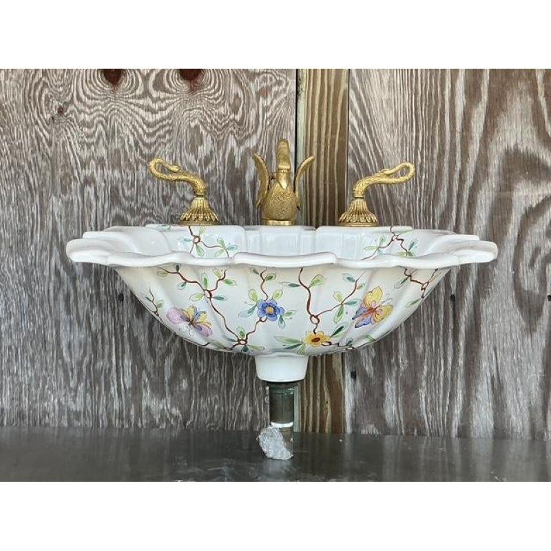 Vintage Regency Sherle Wagner Handgemaltes Waschbecken im Angebot 2