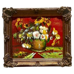 Retro Regency Signed Floral Original Oil Painting on Canvas