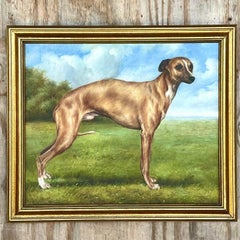 Vintage Regency Signed Oil Painting of Dog