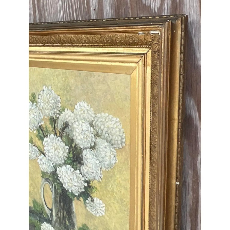 Vintage Regency Signed Original Oil of Flowers For Sale at 1stDibs