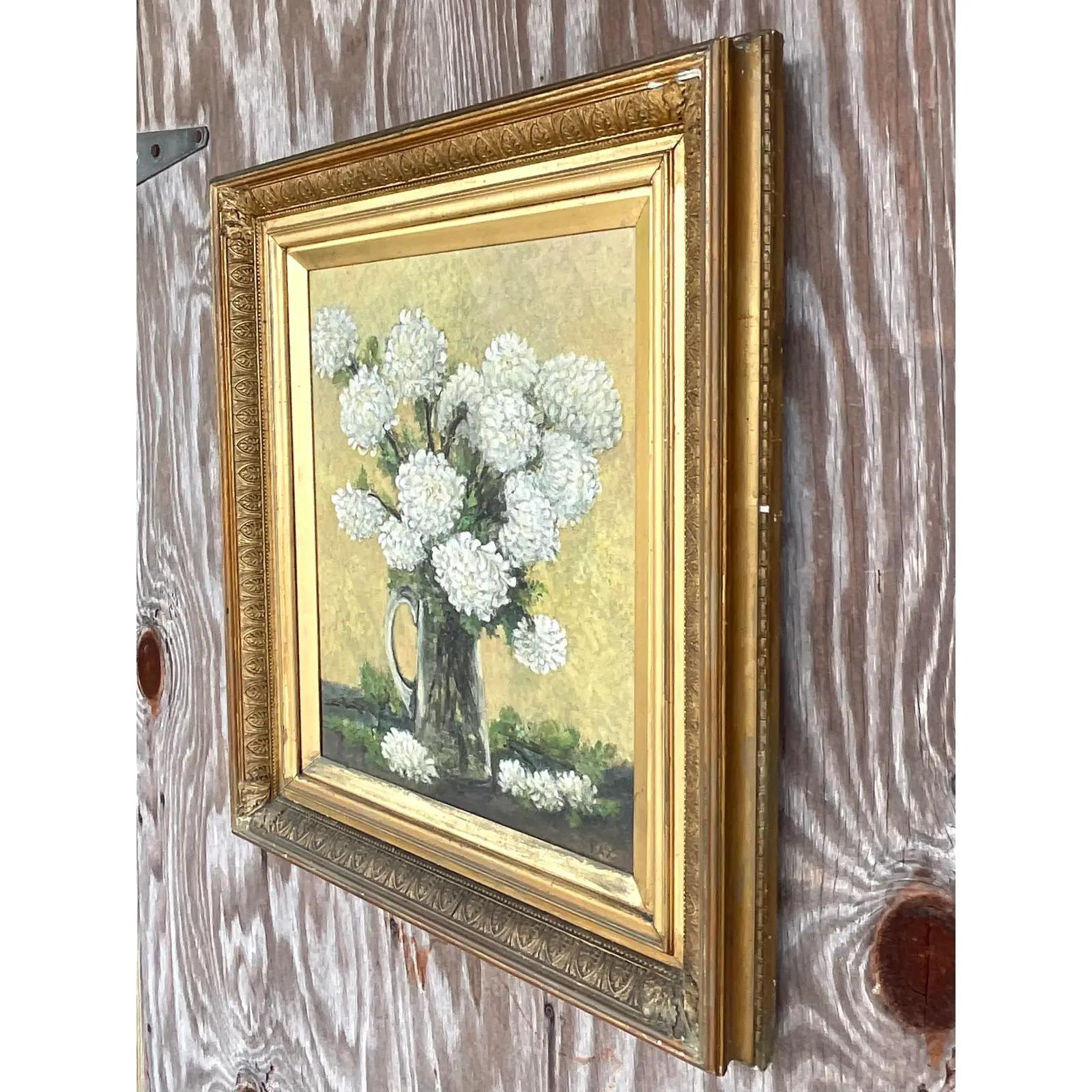 Vintage Regency Signed Original Oil of Flowers In Good Condition In west palm beach, FL