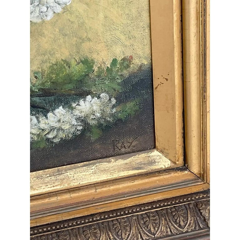 Vintage Regency Signed Original Oil of Flowers For Sale at 1stDibs