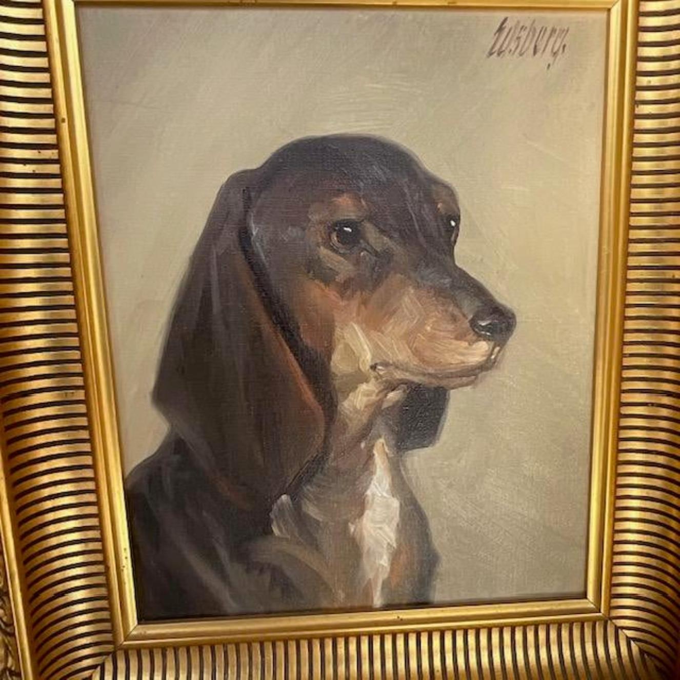 Vintage Regency Signed Original Oil Painting of Dog For Sale 2