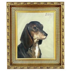 Retro Regency Signed Original Oil Painting of Dog