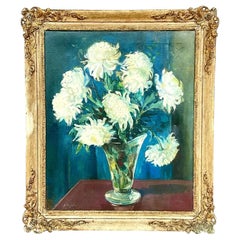 Vintage Regency Signed Original Oil Painting of Flowers