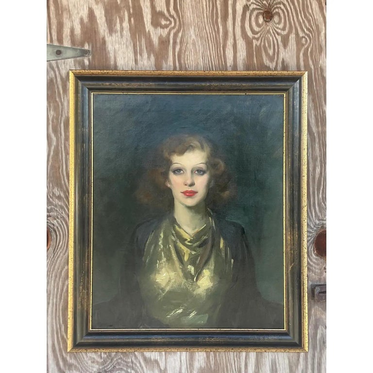 Vintage Regency Signed Original Oil Portrait For Sale at 1stDibs