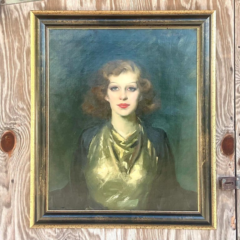 Vintage Regency Signed Original Oil Portrait For Sale at 1stDibs