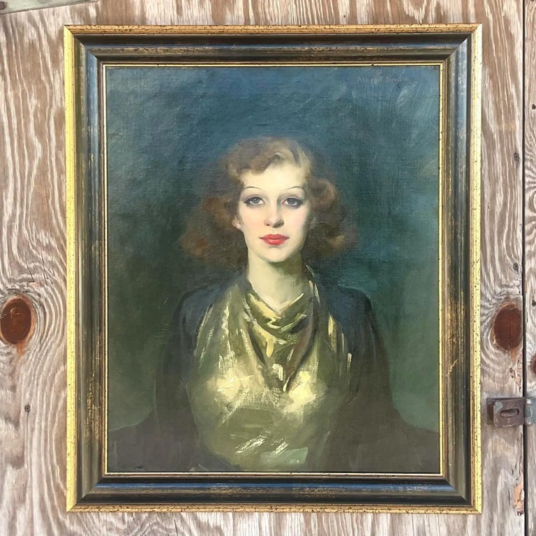 Vintage Regency Signed Original Oil Portrait For Sale at 1stDibs