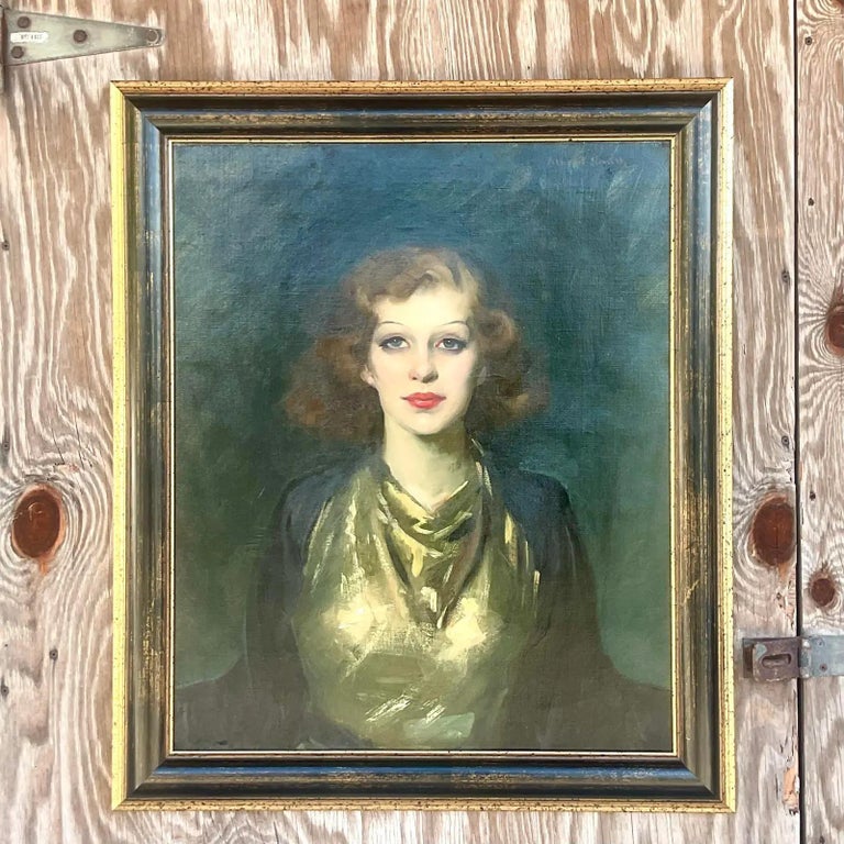 Vintage Regency Signed Original Oil Portrait For Sale at 1stDibs
