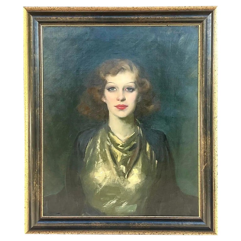 Vintage Regency Signed Original Oil Portrait For Sale at 1stDibs