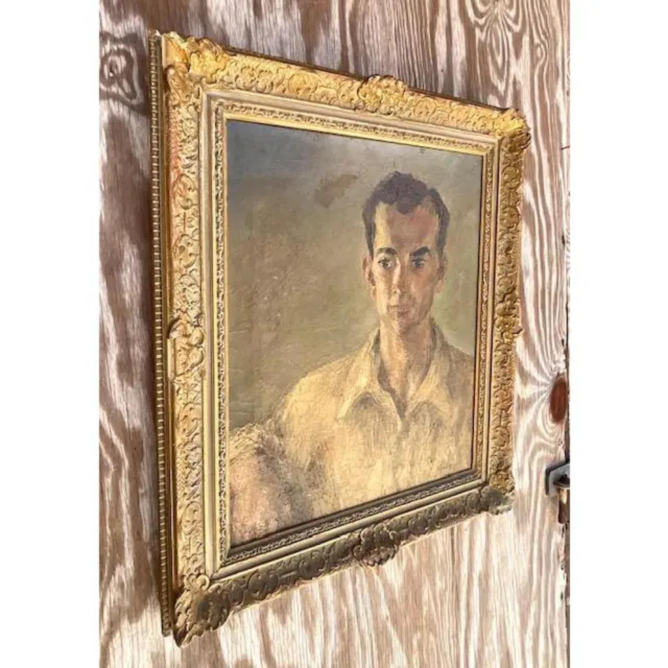 Vintage Regency Signed Original Oil Portrait of Man In Good Condition For Sale In west palm beach, FL