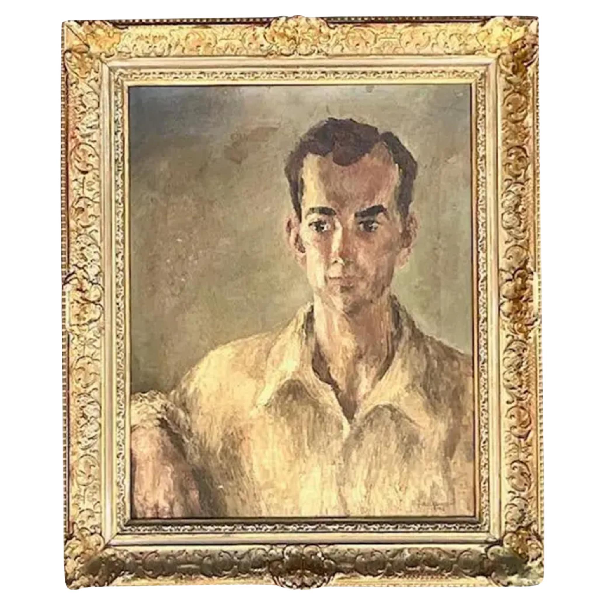 Vintage Regency Signed Original Oil Portrait of Man For Sale