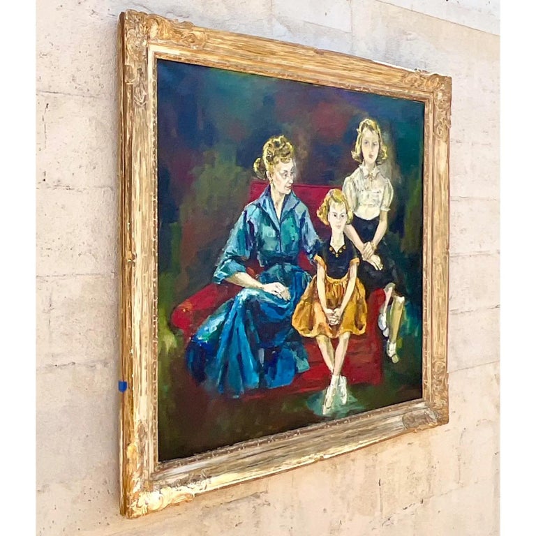 Vintage Regency Signed Original Oil Portrait of Women For Sale at 1stDibs