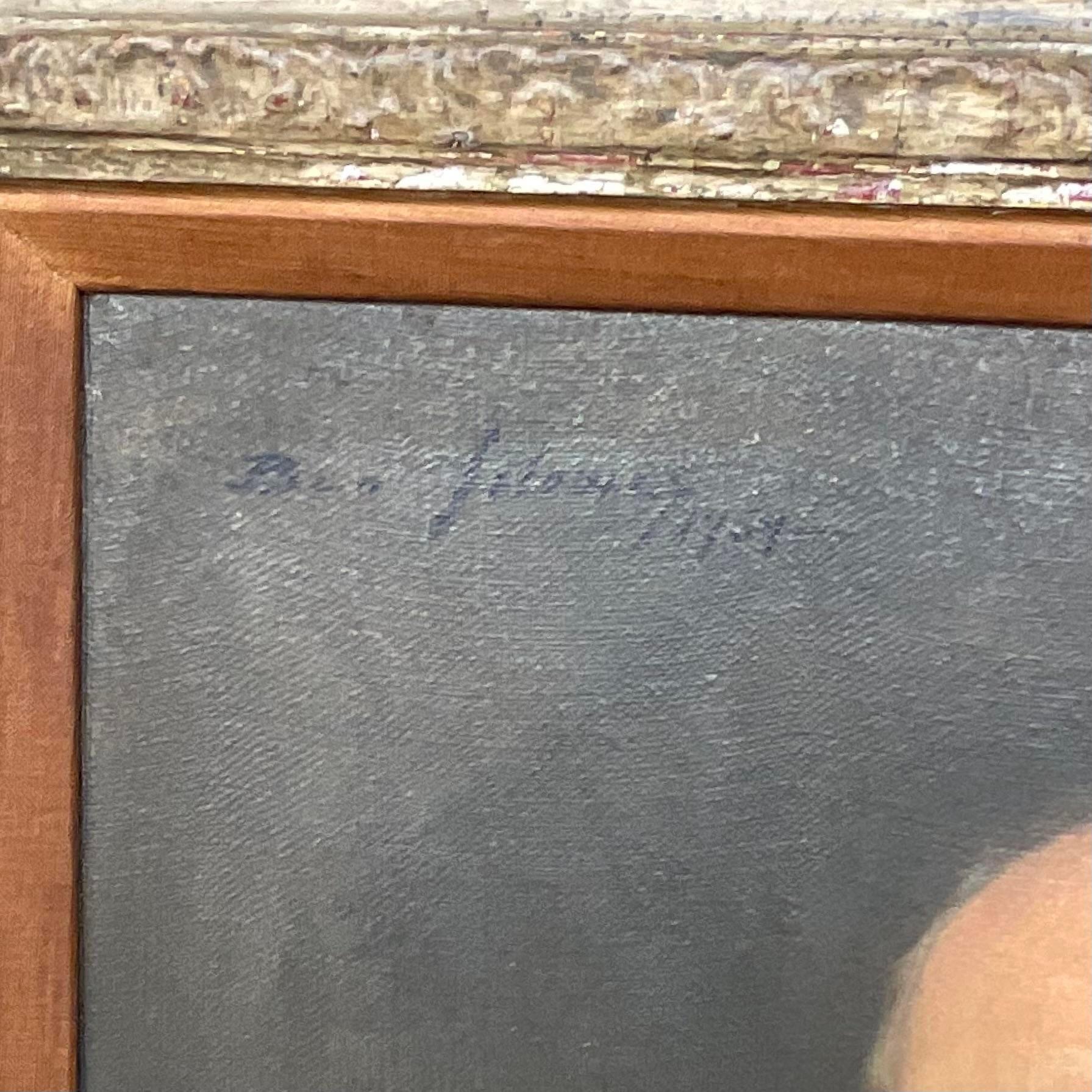 Américain Peinture à l'huile originale de portrait sur toile vintage Regency signée en vente