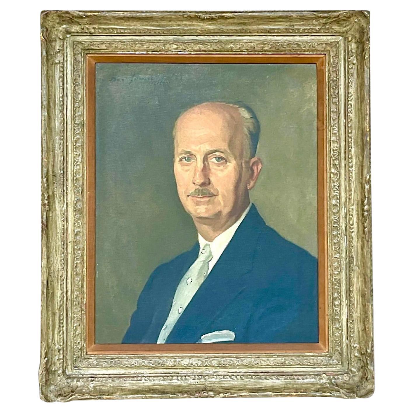Vintage Regency Signed Original Oil Portrait Painting on Canvas For Sale